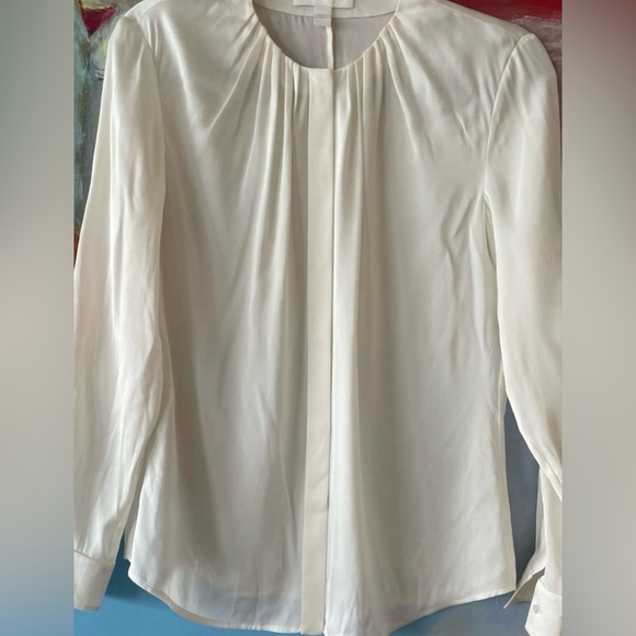 Hugo Boss Tops - Hugo Boss Blouse Size 4 Cream Color Luxurious Silk Sophisticate Neckline Ruching